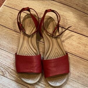 Crocs Red Leather Ankle Strap Sandals, Size 8
